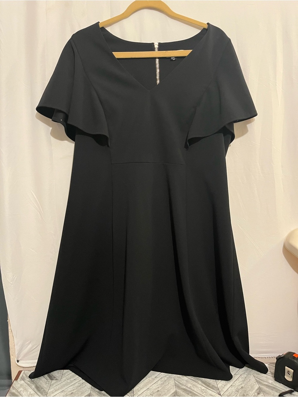 Calvin Klein Black Midi Dress with Flutter Sleeves